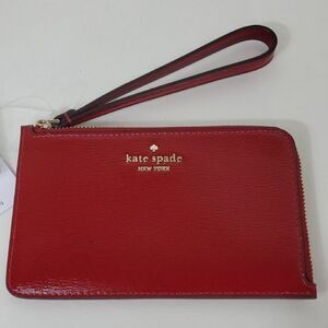 Kate Spade Lucy Small L- Zip Wristlet Card Holder Patent Leather Red Jam NWT